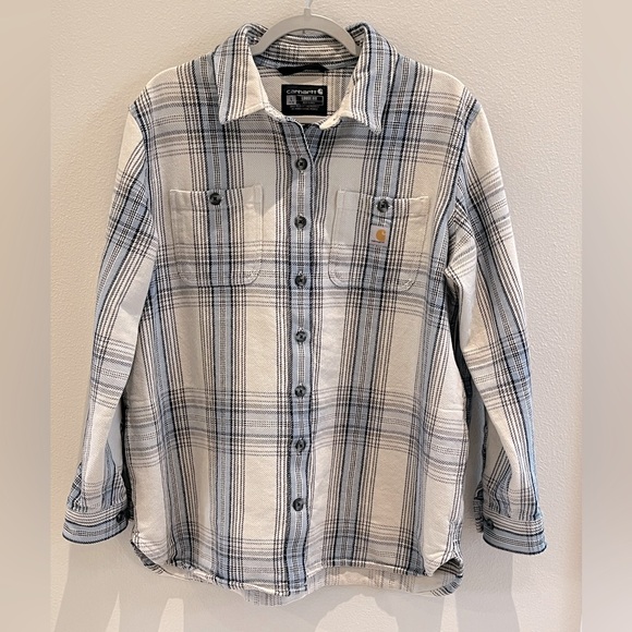 Carhartt Women’s Loose Fit Twill Long Sleeve Shirt Jacket - Blue / Gray, Size L - Picture 15 of 15